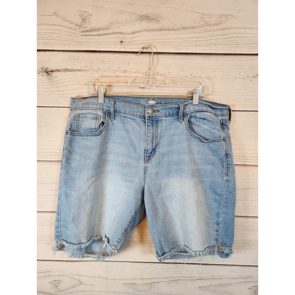 Old Navy Women's Blue Cotton Solid Stretch High Rise Jeans Shorts Size‎ 16 - Picture 1 of 7